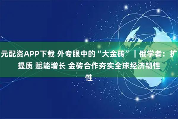 国元配资APP下载 外专眼中的“大金砖”｜俄学者：扩容提质 赋能增长 金砖合作夯实全球经济韧性